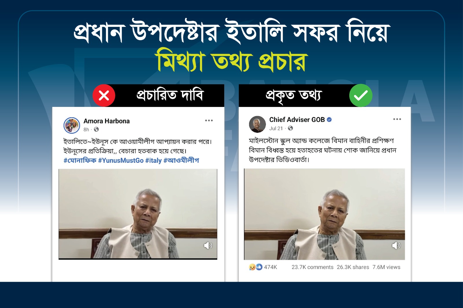 প্রধান উপদেষ্টার ইতালি সফর নিয়ে মিথ্যা তথ্য প্রচার